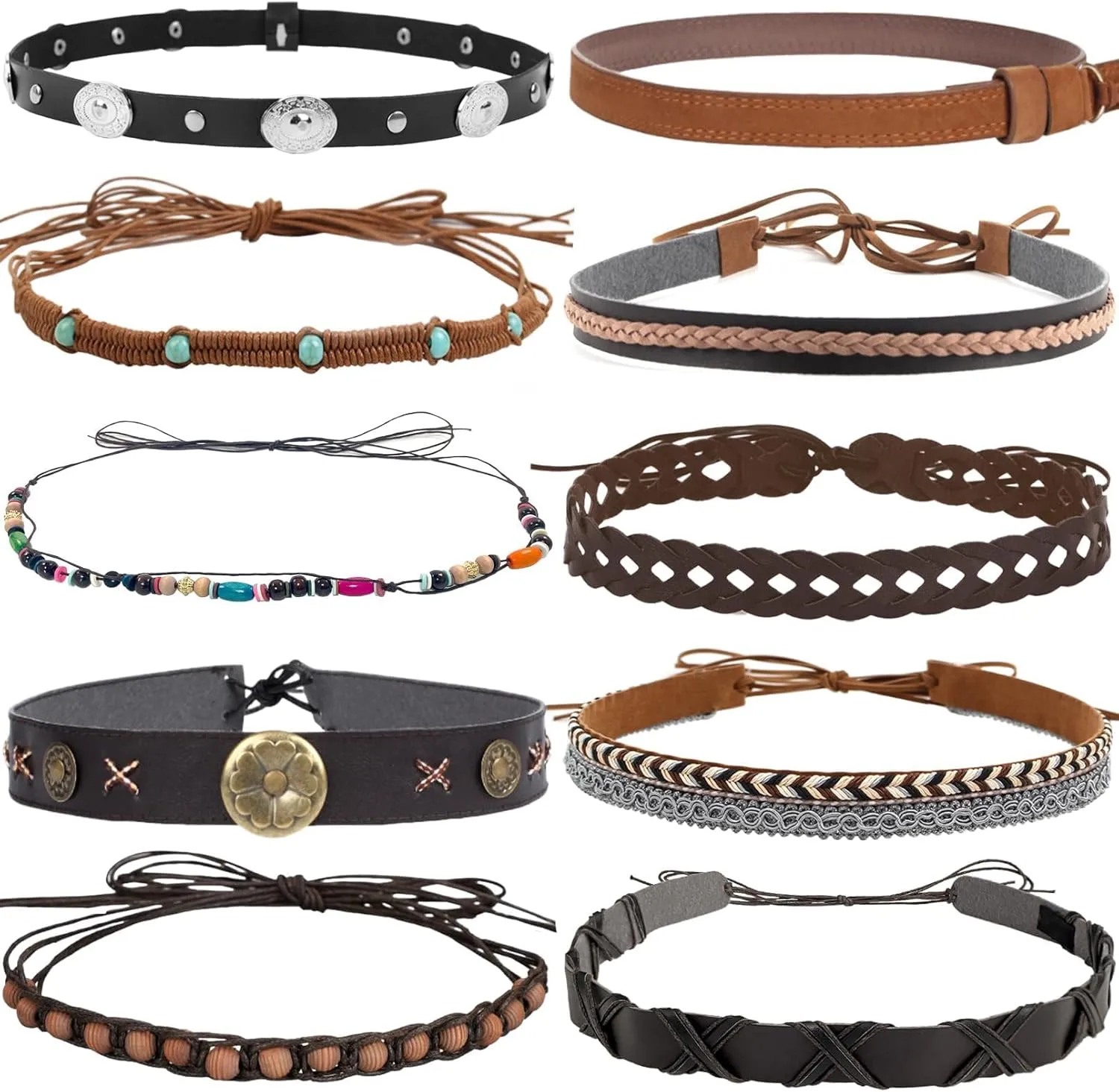 10 PCS Cowboy Hat Bands for Men Women, Leather Hatbands Belt for Cowboy/Western/Fedora/Cowgirl/Straw Hats