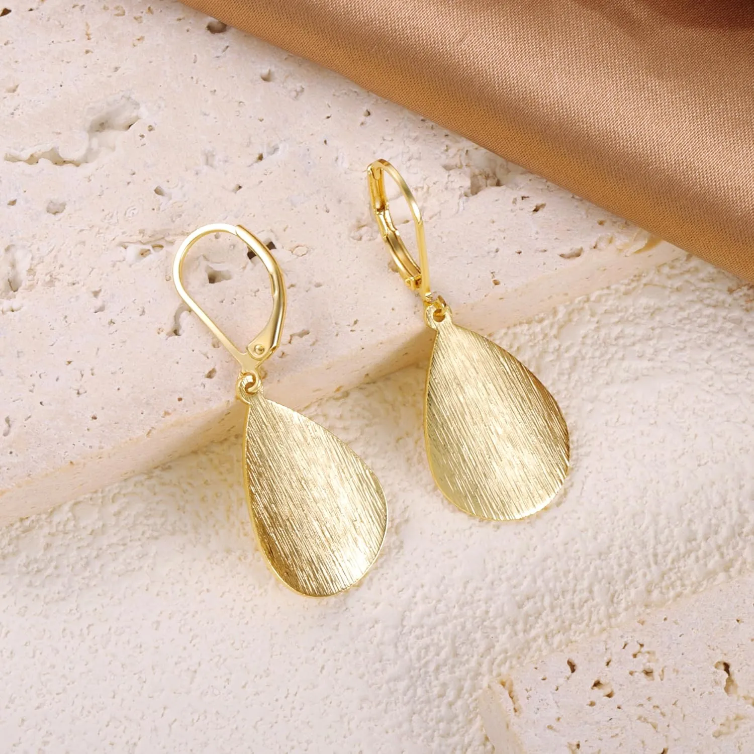 14K Gold Dangle Earrings for WomenLightweight Circle Disc Coin Geometric Flat Brushed Drop Earrings, Hypoallergenic Leverback Earrings S925 Jewelry