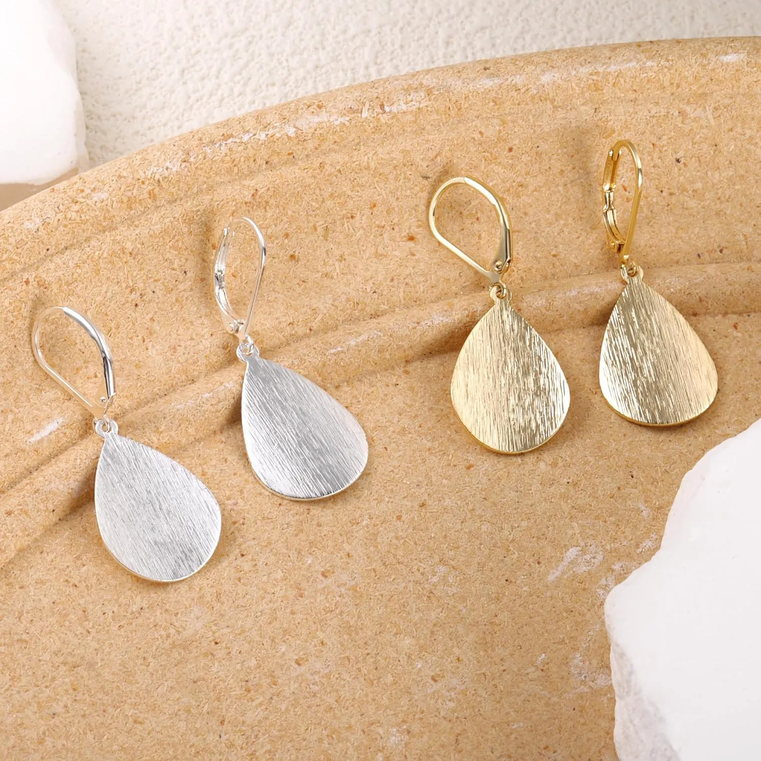 14K Gold Dangle Earrings for WomenLightweight Circle Disc Coin Geometric Flat Brushed Drop Earrings, Hypoallergenic Leverback Earrings S925 Jewelry