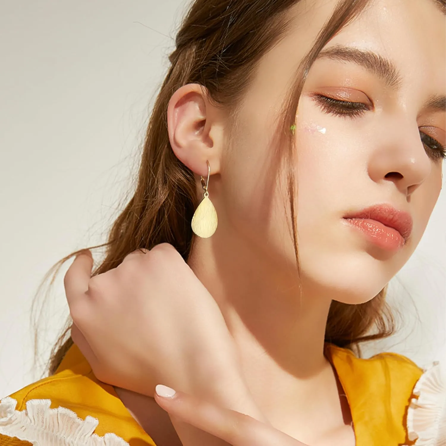 14K Gold Dangle Earrings for WomenLightweight Circle Disc Coin Geometric Flat Brushed Drop Earrings, Hypoallergenic Leverback Earrings S925 Jewelry