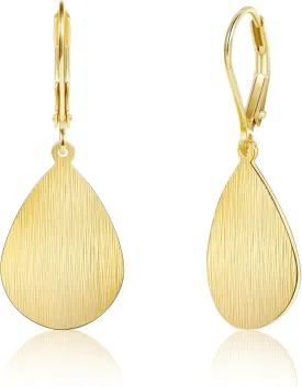 14K Gold Dangle Earrings for WomenLightweight Circle Disc Coin Geometric Flat Brushed Drop Earrings, Hypoallergenic Leverback Earrings S925 Jewelry