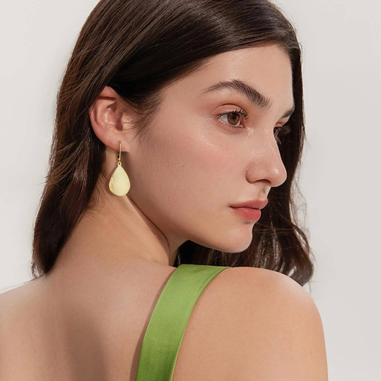 14K Gold Dangle Earrings for WomenLightweight Circle Disc Coin Geometric Flat Brushed Drop Earrings, Hypoallergenic Leverback Earrings S925 Jewelry