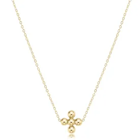 16" Necklace Gold - Classic Beaded Signature Cross Gold - 4mm Bead Gold