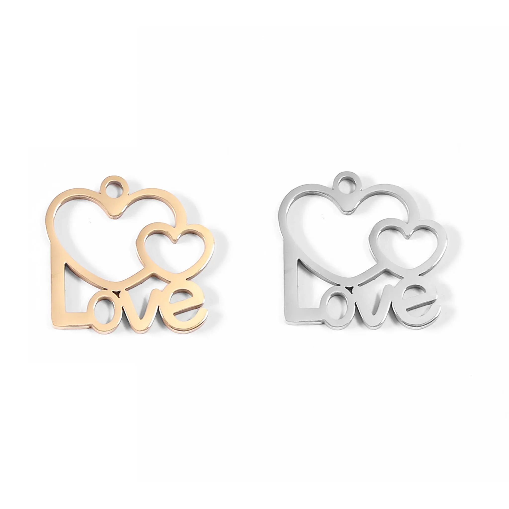 18K Gold PVD Stainless Steel Cutout Love Heart Charm / PDL0088
