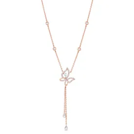 18K Rose Gold Diamond Butterfly Teardrop Dangle Necklace