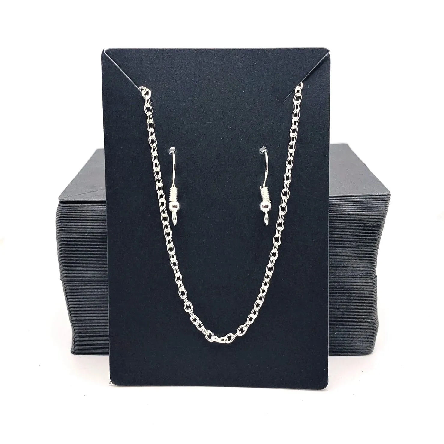 20 or 100 Pieces: Black Necklace and Earring 6x9 cm Display Cards
