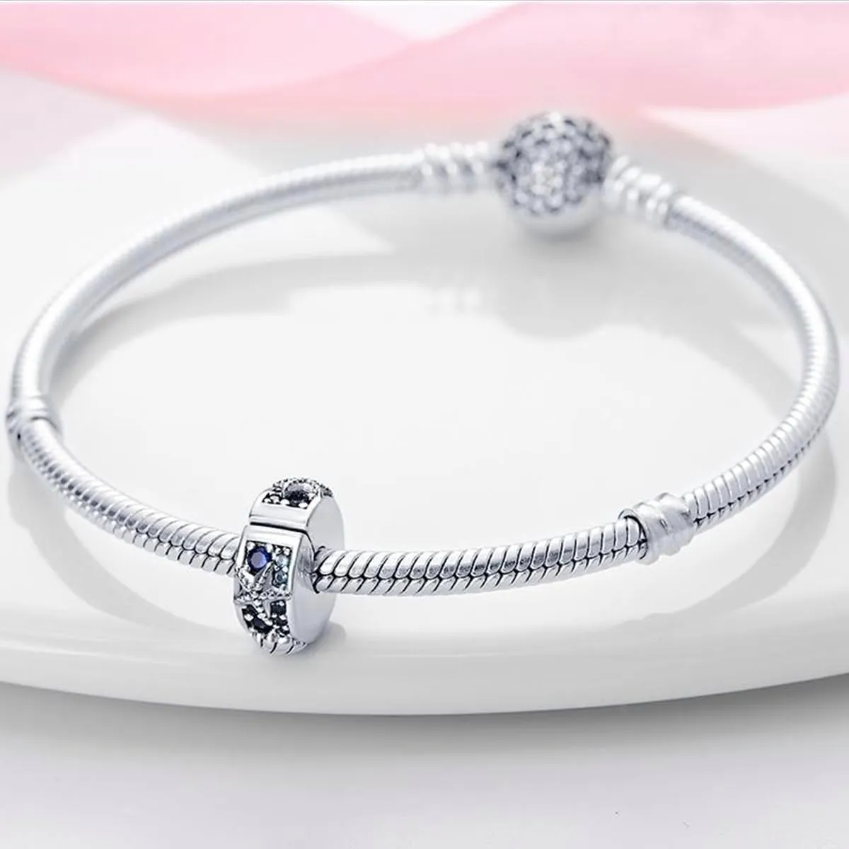 925 Sterling Silver Stopper Clip Charms for Bracelet Necklace Spacer Beads with 5A Cubic Zirconia Mother's Day Christmas DIY Gift for Women(2PCS)