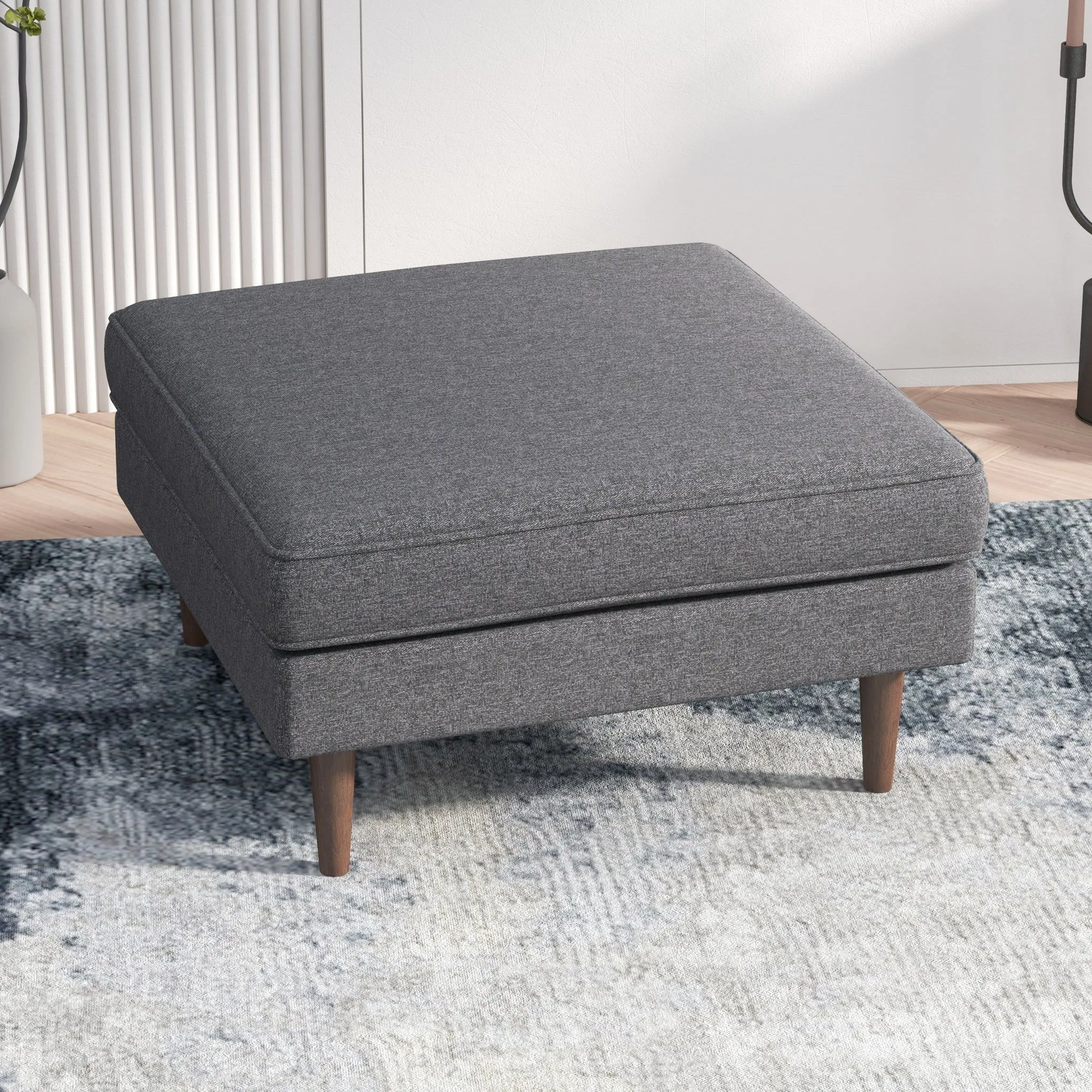 Amber - Square Upholstered Ottoman Linen by Couch.com