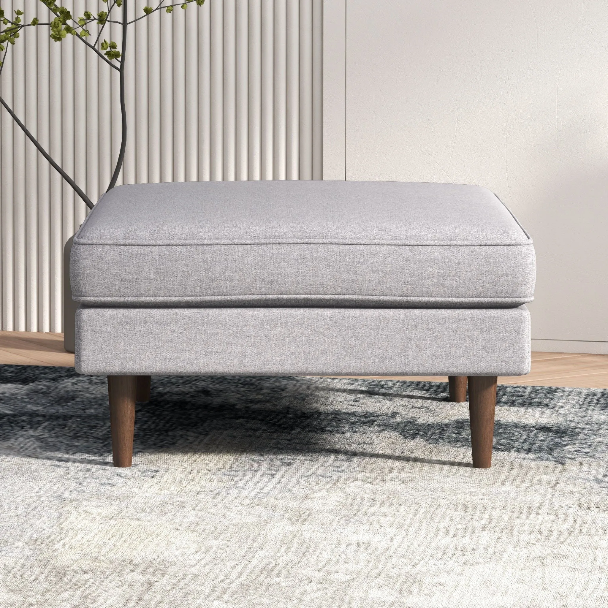 Amber - Square Upholstered Ottoman Linen by Couch.com