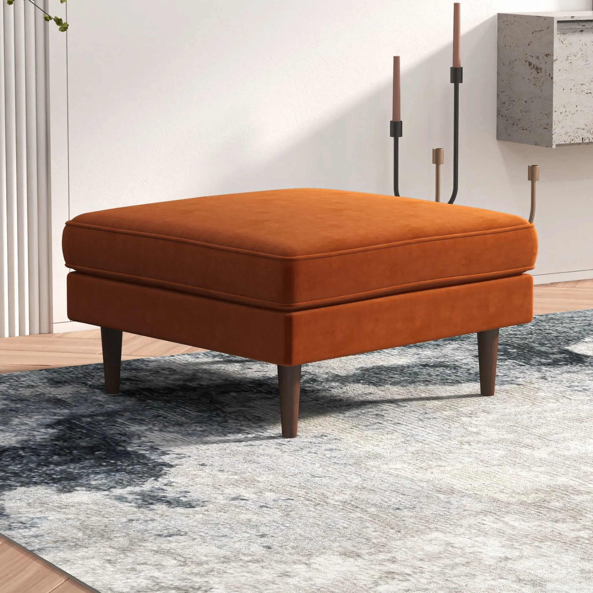 Amber - Square Upholstered Ottoman Linen by Couch.com
