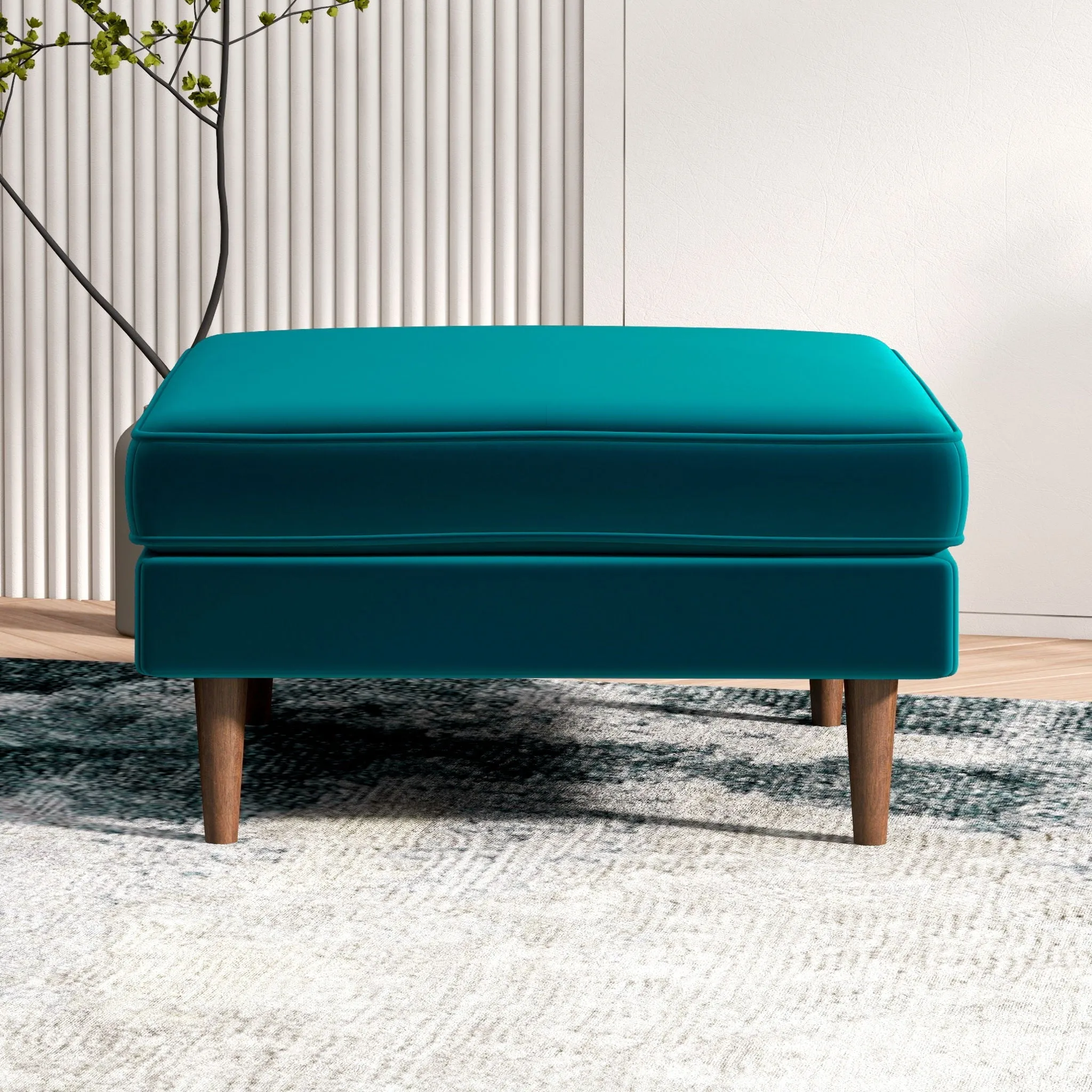 Amber - Square Upholstered Ottoman Linen by Couch.com