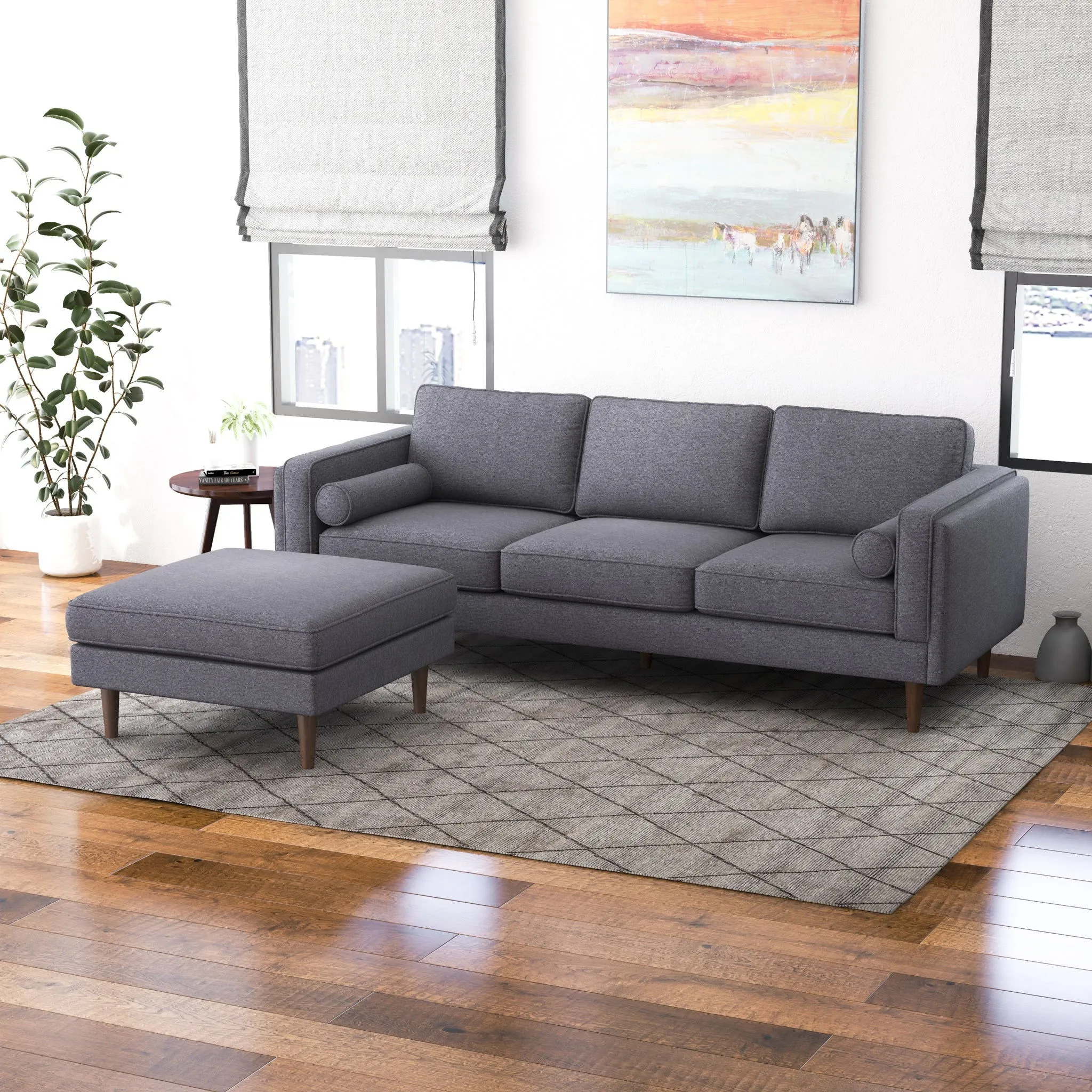 Amber - Square Upholstered Ottoman Linen by Couch.com