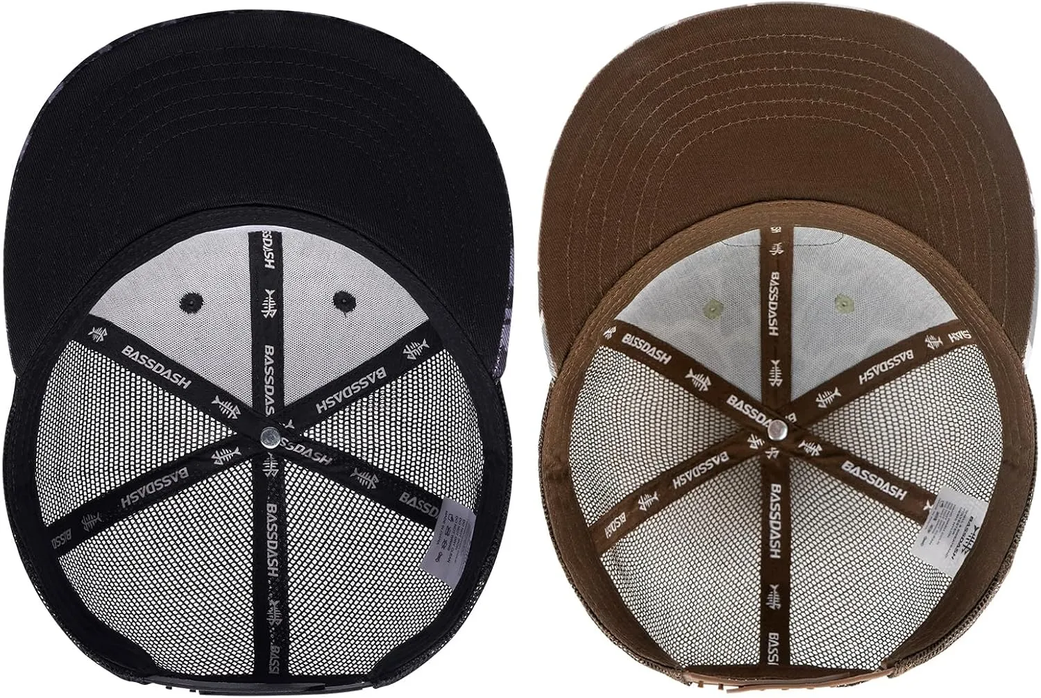 BASSDASH 2 Pack Flat Brim Trucker Cap Adjustable Snapback Hat Mesh Back for Men Women Fishing Hunting