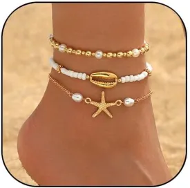 Beaded Anklet Bracelets for women Boho Beaded Anklet Shell Starfish Beach Charm Anklets Foot Jewelry for Women