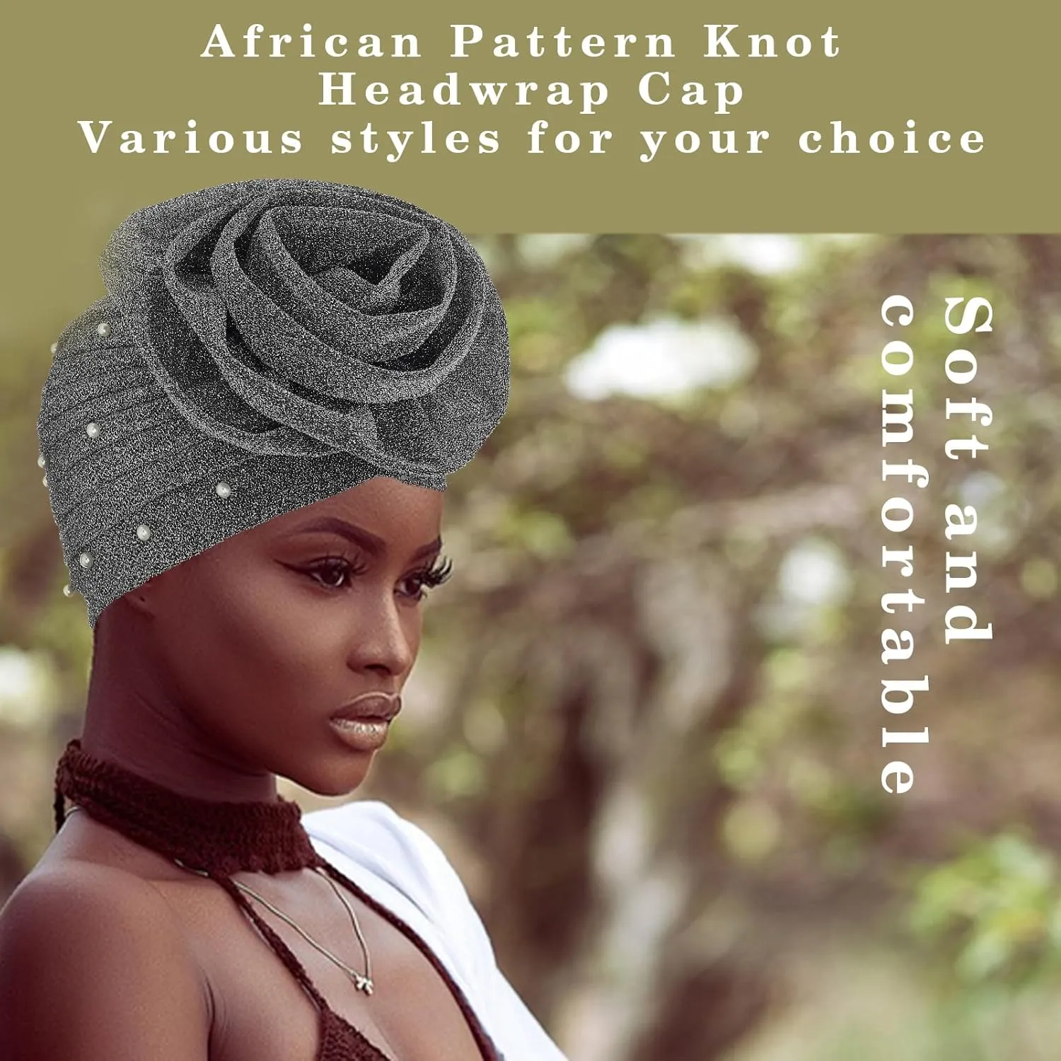 Bohend Big Flower Glitter Pleated Headwrap Cap Pearl Pre Tied Turbans Beanie Knotted Bonnet Stretch Headscarf Hat Women