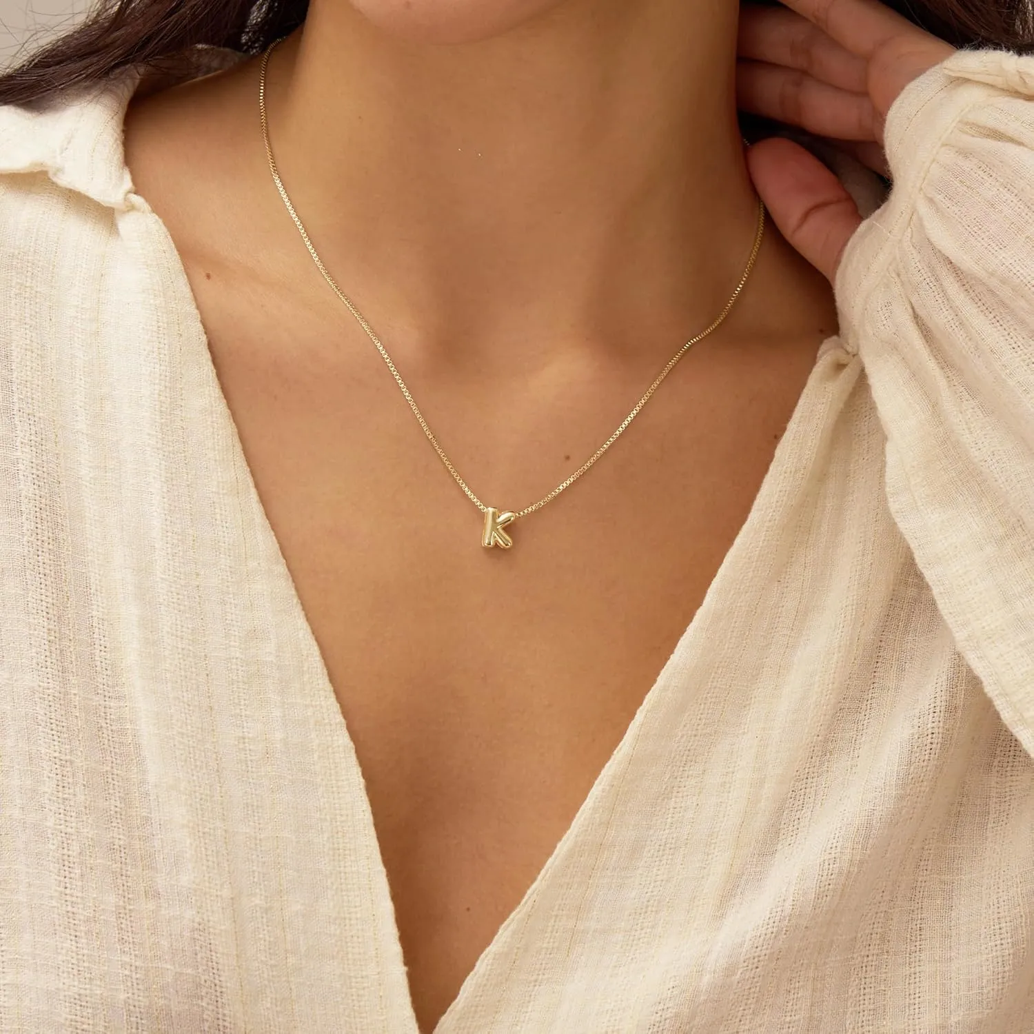 Bubble Gold Letter Necklace for Women, 14k Gold Plated Balloon Initial Necklace, Dainty Gold Necklace for Women, Personalized Bubble Pendant Name Necklace, Fashion Accessories Trendy Jewelry
