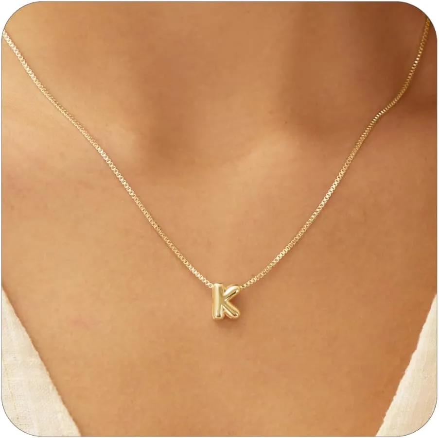 Bubble Gold Letter Necklace for Women, 14k Gold Plated Balloon Initial Necklace, Dainty Gold Necklace for Women, Personalized Bubble Pendant Name Necklace, Fashion Accessories Trendy Jewelry