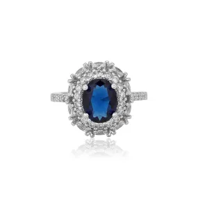 Carlton London Premium Rhodium Plated Silver Toned Blue Stone Studded Adjustable Ring For Women