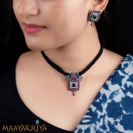 Chathurashra Peacock Pendant Set