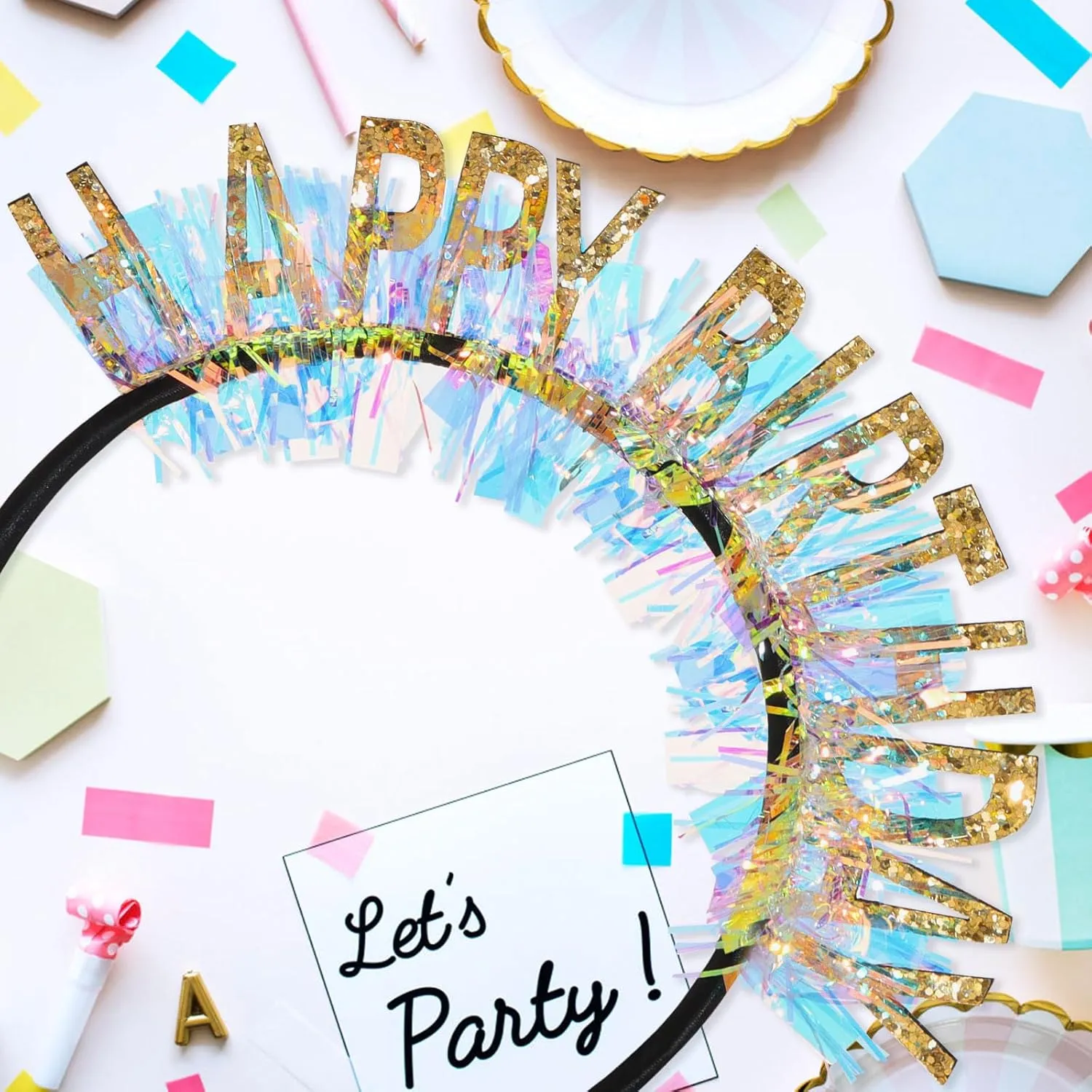 CIEHER Happy Birthday Headband for Women & Girls - Gold