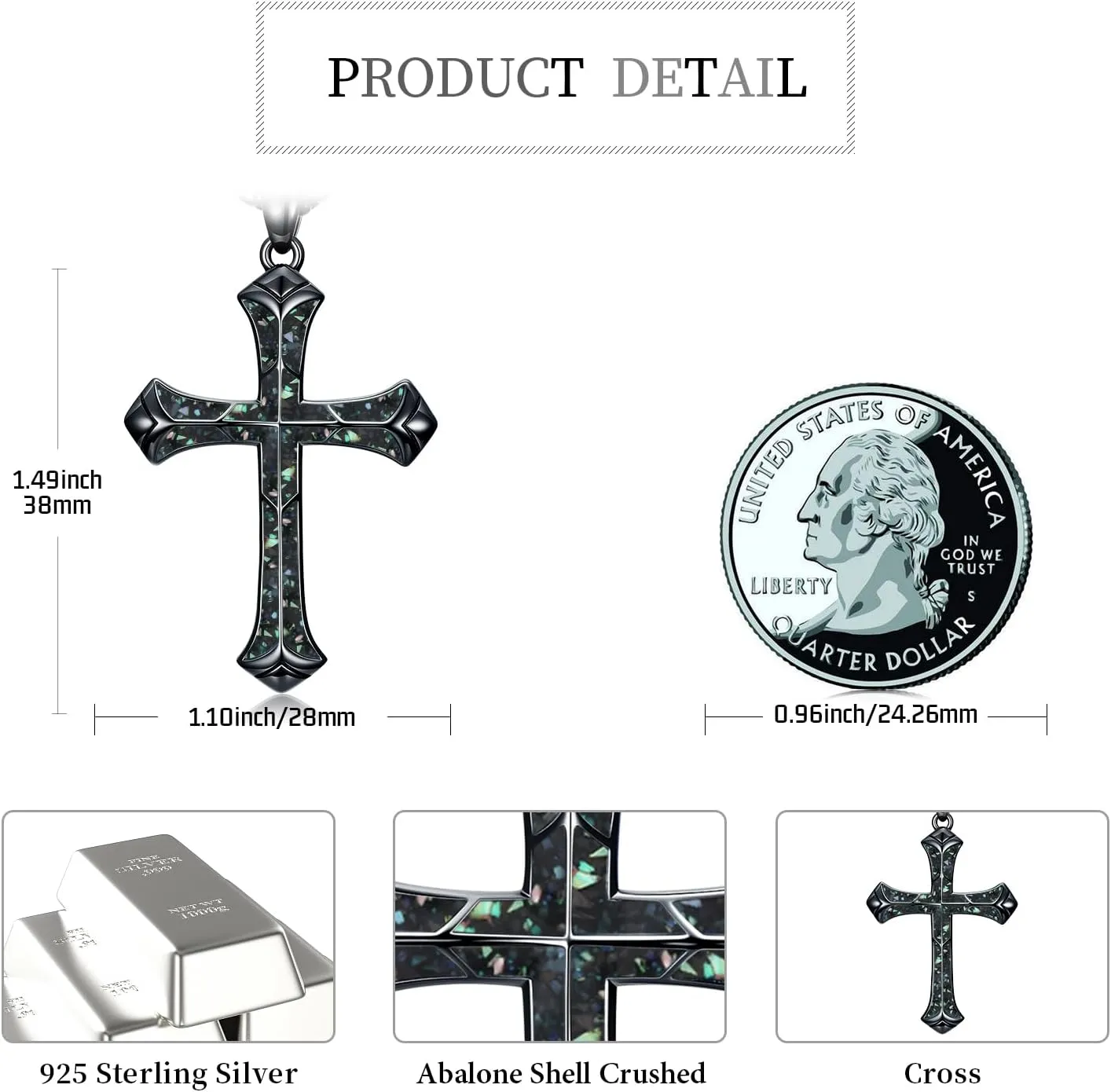 Cross Necklace for Men 925 Sterling Silver Cross Pendant Christian Jewelry Religious Christmas Gifts for Women