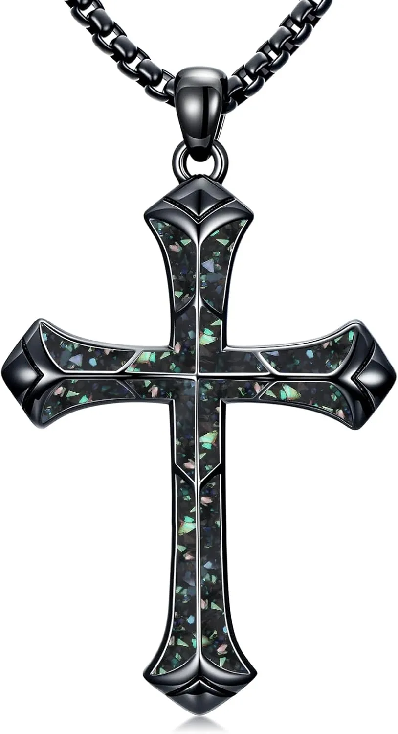 Cross Necklace for Men 925 Sterling Silver Cross Pendant Christian Jewelry Religious Christmas Gifts for Women