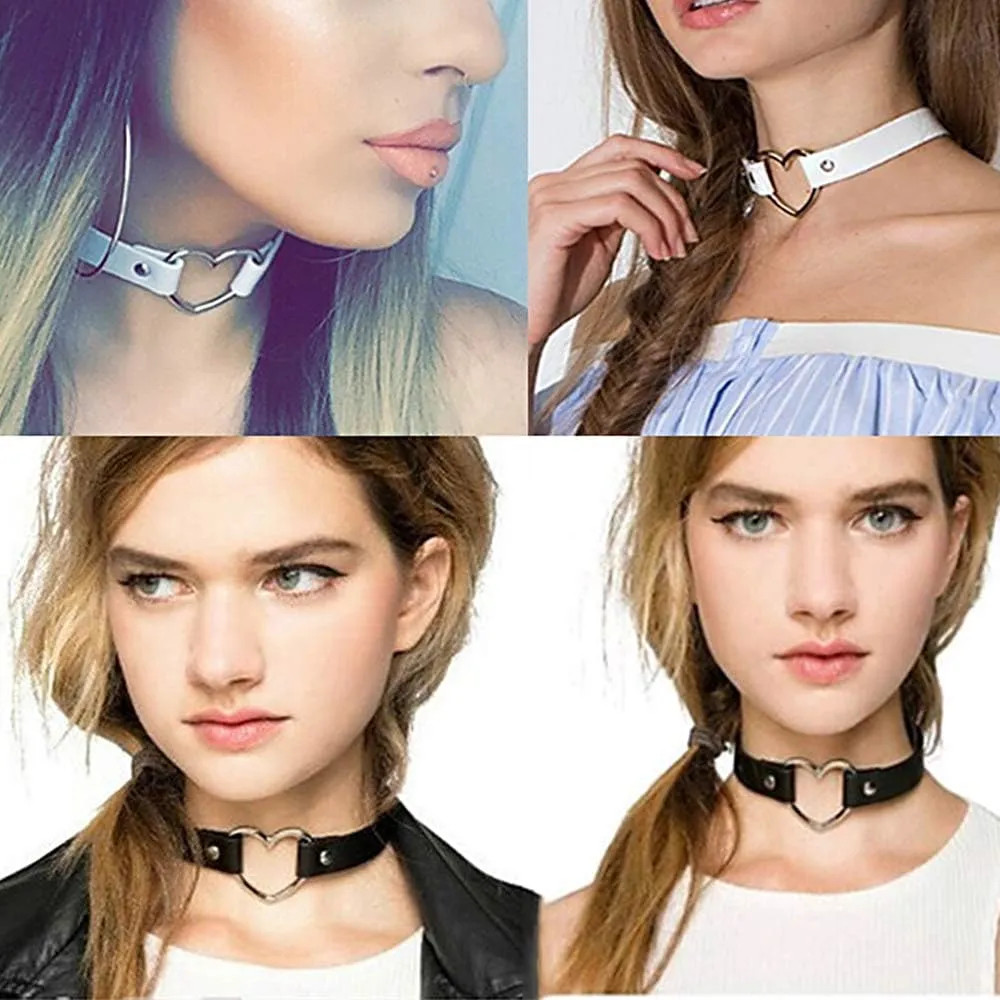 ETHOON Love Heart Adjustable Leather Choker Punk PU Necklace Goth Choker Soft Collar Chain for Women