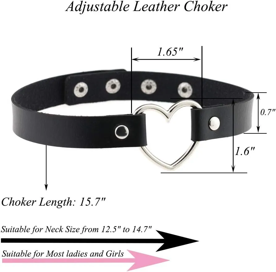 ETHOON Love Heart Adjustable Leather Choker Punk PU Necklace Goth Choker Soft Collar Chain for Women