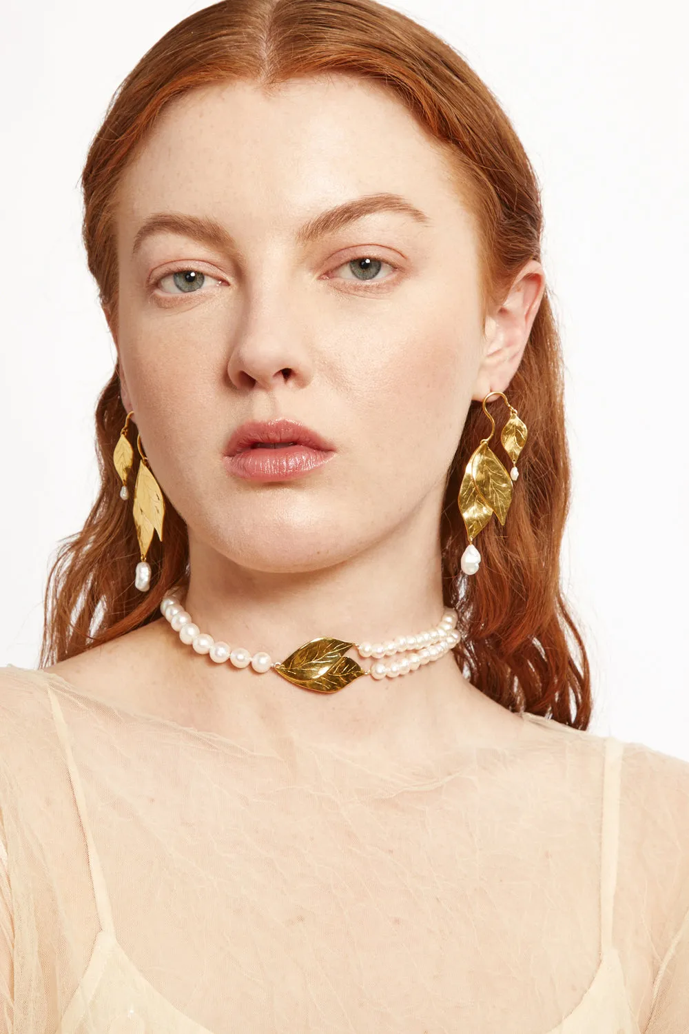 Falling Leaf Earrings White Pearl
