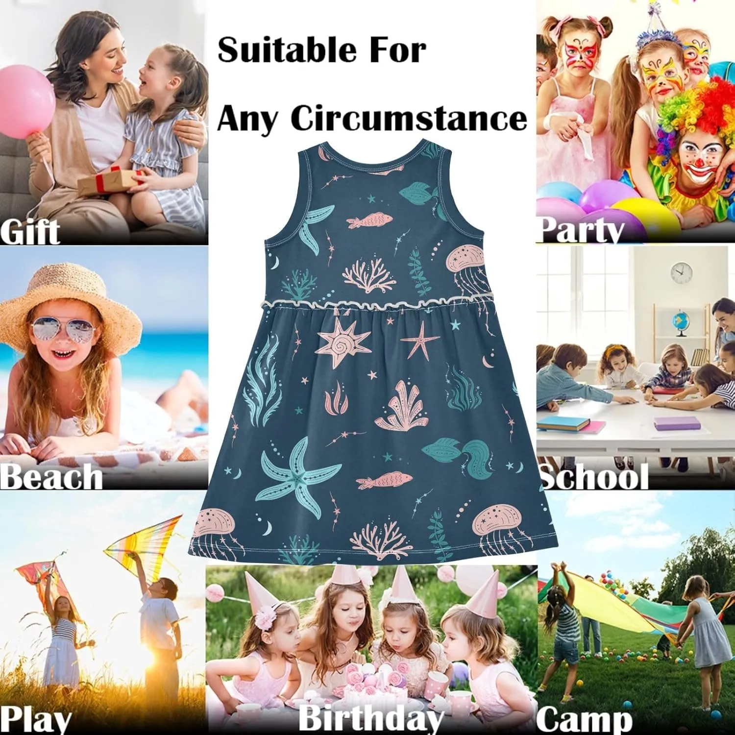 Fashion Girls Dress Cute Pattern Sleeveless Summer Casual Sundress A-line Dress 2T-8Y