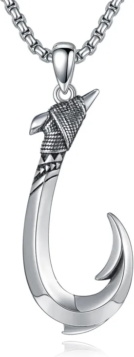 Fish Hook Necklace 925 Sterling Silver Hawaii Fishing Pendant Nautical Jewelry Gifts for Men Women