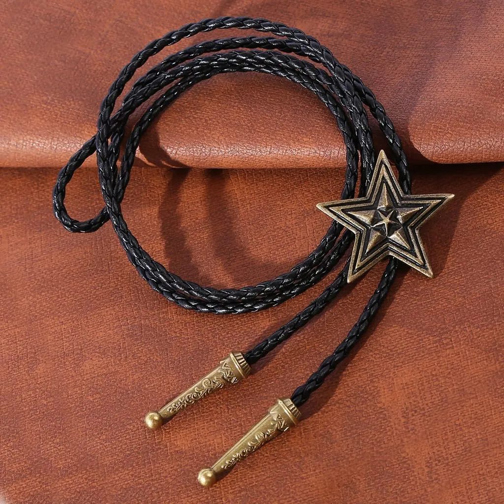 GelConnie Bolo Ties for Men Women Western Cowboy Tie Mens Western Necklace Leather Necktie Gold Bolero Tie Cowboy Necklace