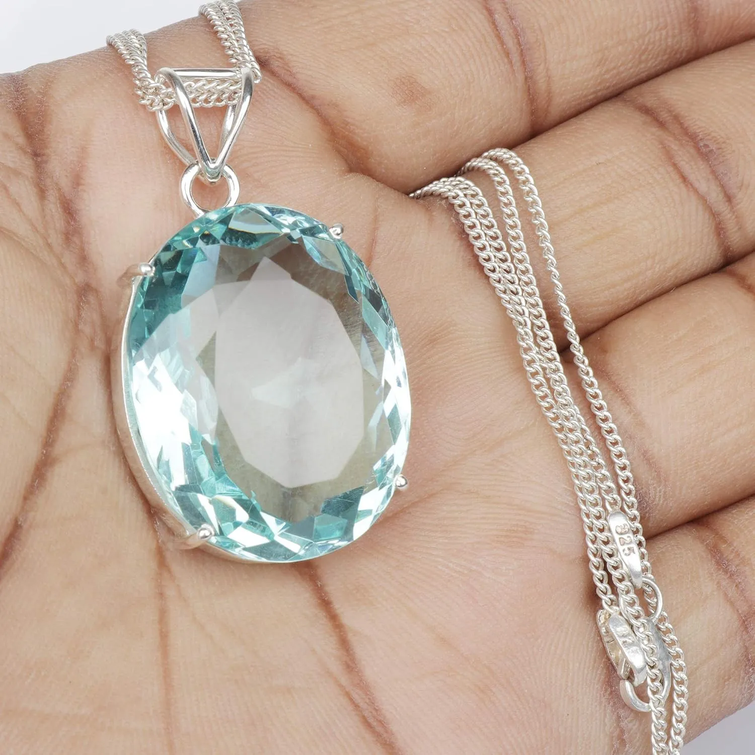 GEMHUB Gemstone Pendant Without Chain 44 CT-135 CT Oval Shape Sterling Silver Pendant Jewelry Women