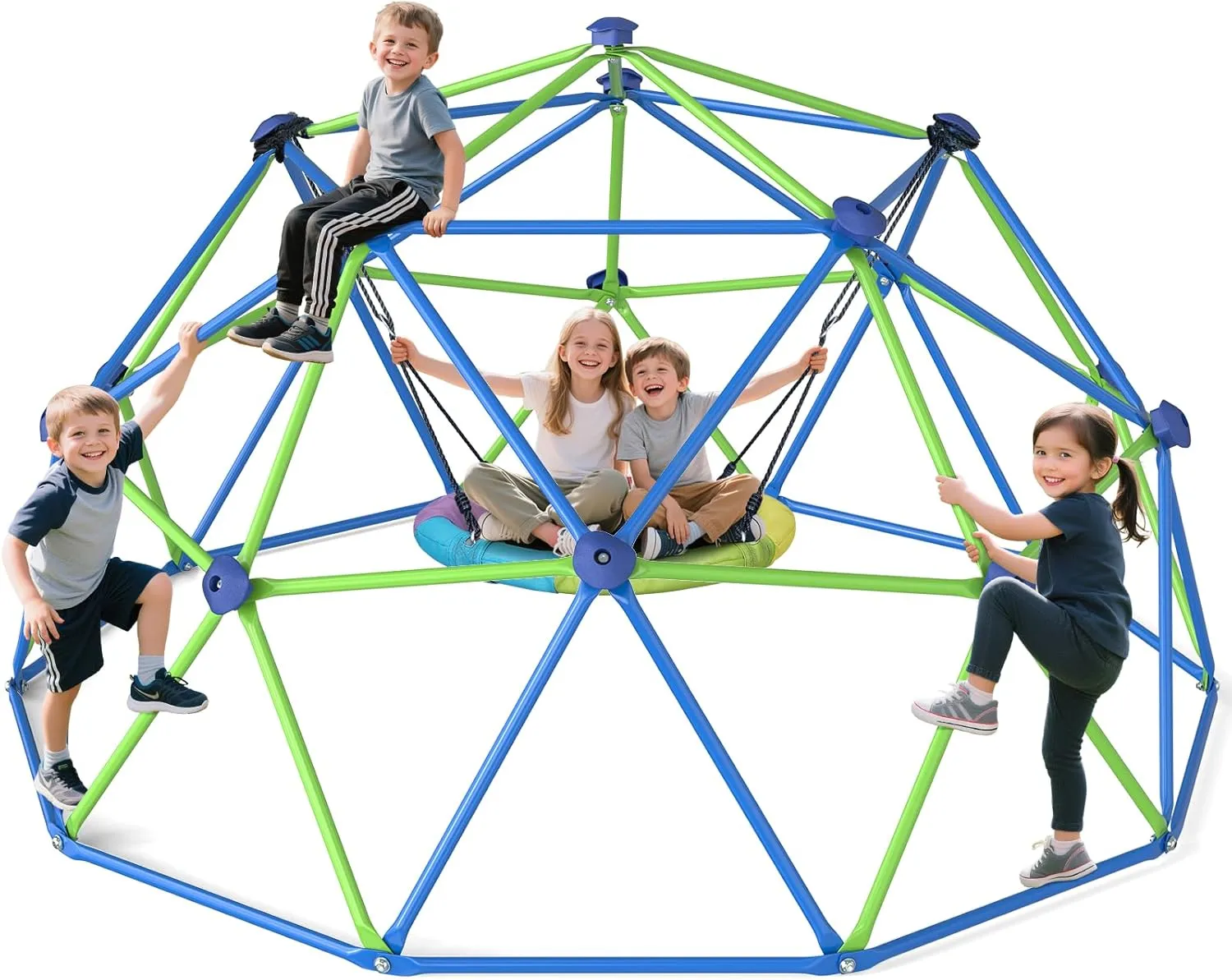 GIKPAL Climbing Dome, 10FT Dome Climber with Canopy Monkey Bars for Kids 3 to 10 Outdoor Play Equipment, Supports up to 1000lbs Jungle Gym, Anti-Rust, Easy Assembly, Gift for Kids - Blue Green