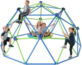 GIKPAL Climbing Dome, 10FT Dome Climber with Canopy Monkey Bars for Kids 3 to 10 Outdoor Play Equipment, Supports up to 1000lbs Jungle Gym, Anti-Rust, Easy Assembly, Gift for Kids - Blue Green