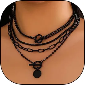 Gold Layered Stack Necklace Set for Women, Retro Thick Cuban Chain Coin Medallion Pendant Necklace,Paperclip Chain Heart Clasp Choker Jewelry Gift