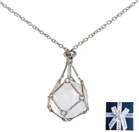 Handmade Crystal Holder Necklace Stainless Steel Adjustable Natural Crystal Cage Necklace Holder Necklace Healing Stones Necklaces Crystal Pendant Necklace with Necklace Gift Box for Women Men