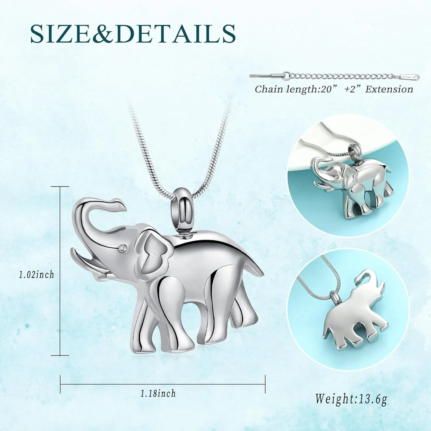 Hearbeingt Cremation Jewelry for Ashes Urn Necklace for Human Pet Ashes Pendant, Elephant Memorial Jewelry for Pet for Men Women