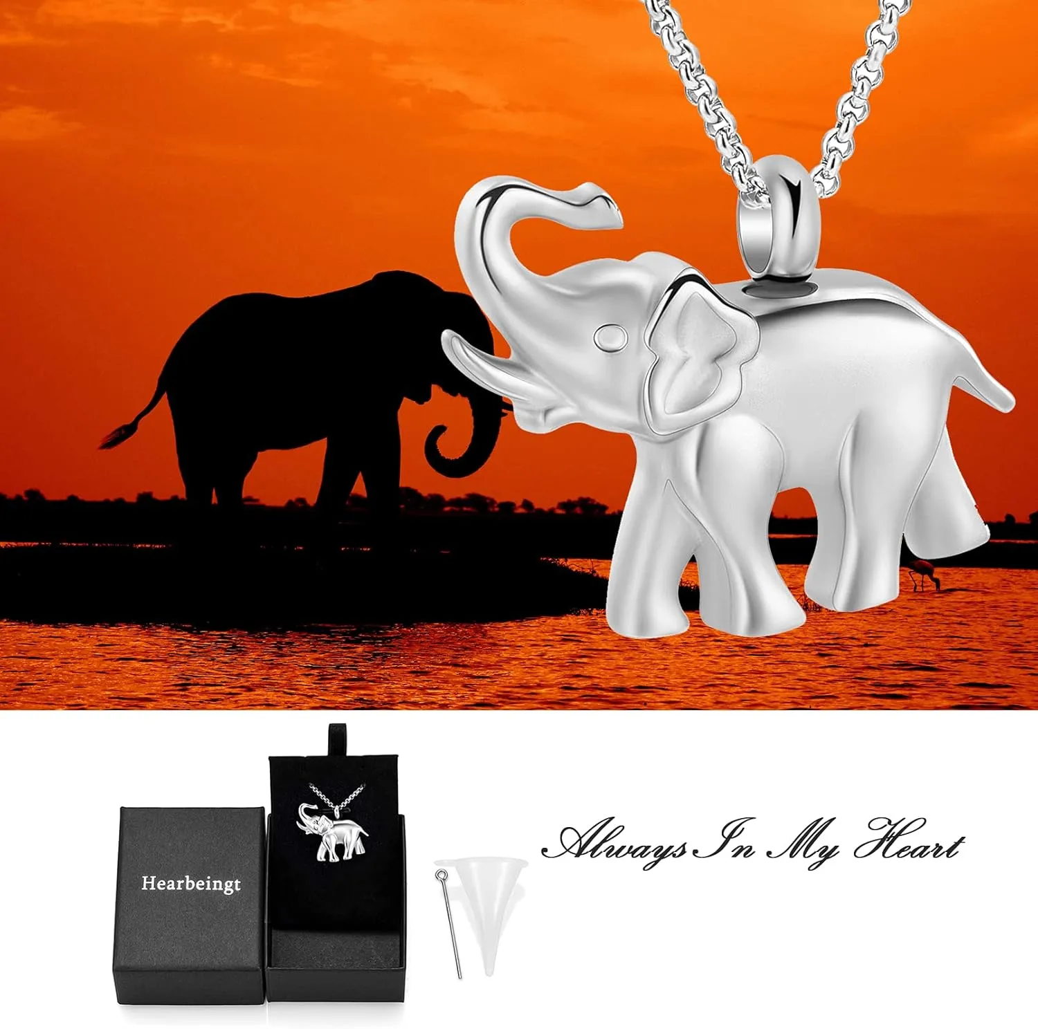 Hearbeingt Cremation Jewelry for Ashes Urn Necklace for Human Pet Ashes Pendant, Elephant Memorial Jewelry for Pet for Men Women