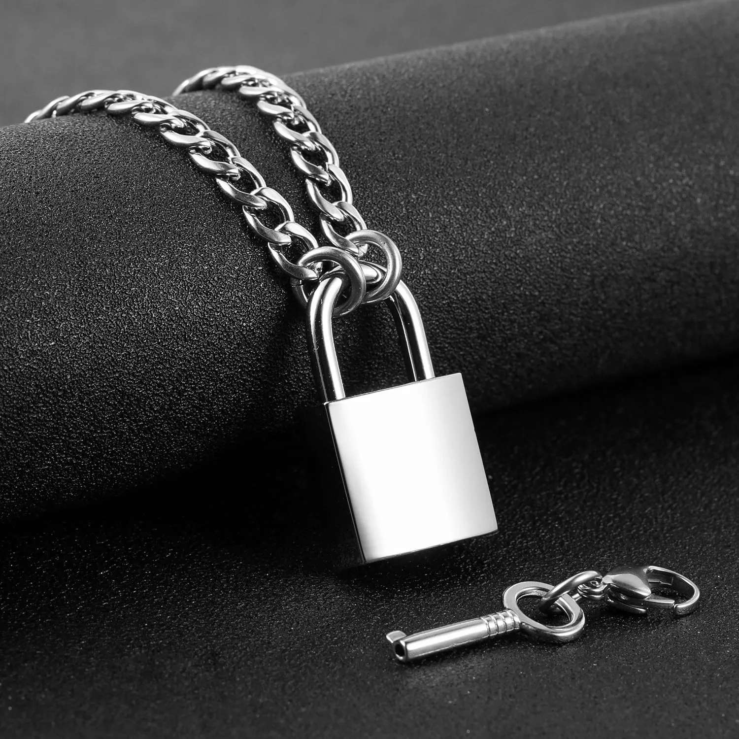 HZMAN Lover Heart Padlock Necklace Padlock Collar Choker for Men Women with Lock and Key 24 Inch
