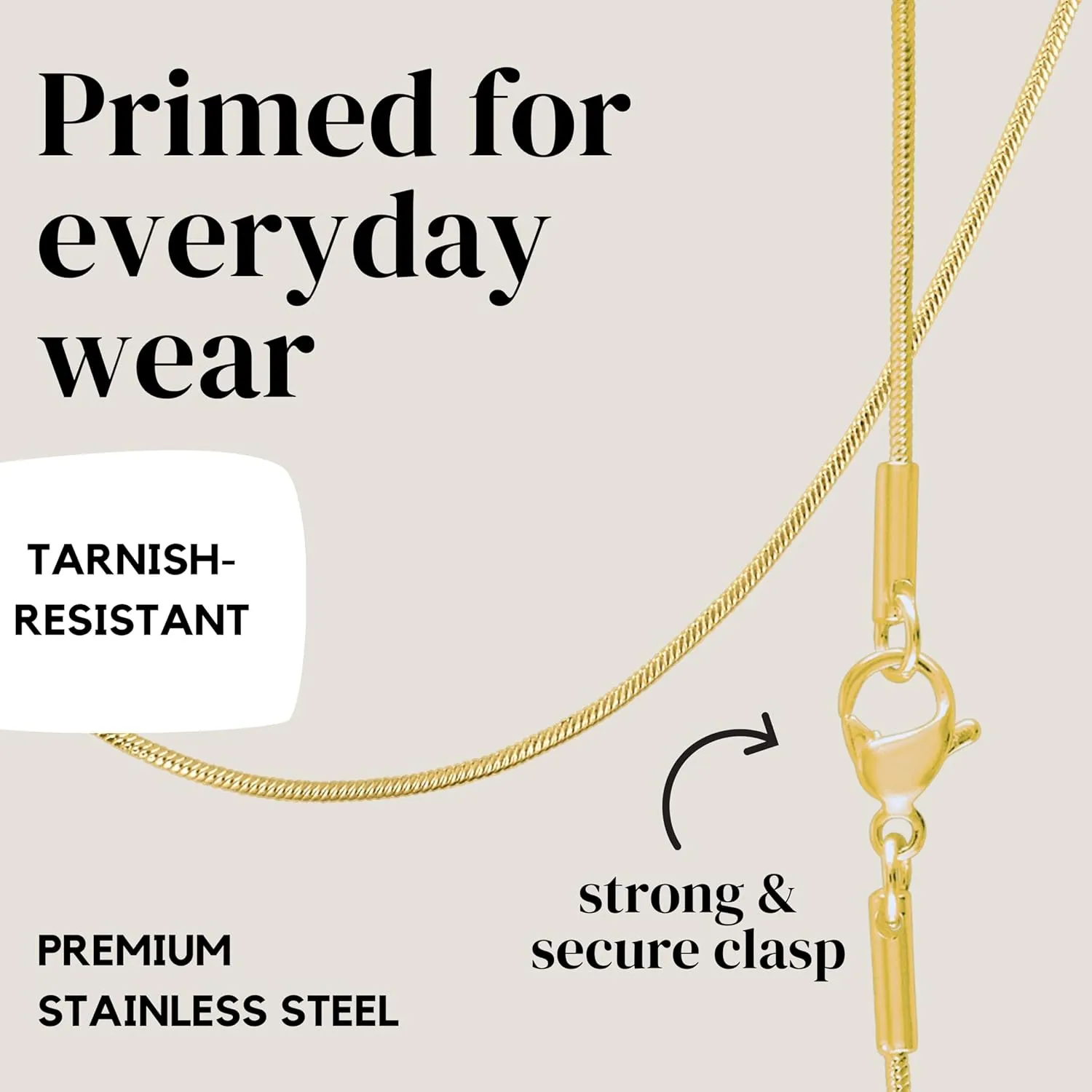 KISPER 24k Gold Snake Chain Necklace  Thin, Dainty, Gold Plated Stainless Steel Jewelry for Women & Men with Lobster Clasp