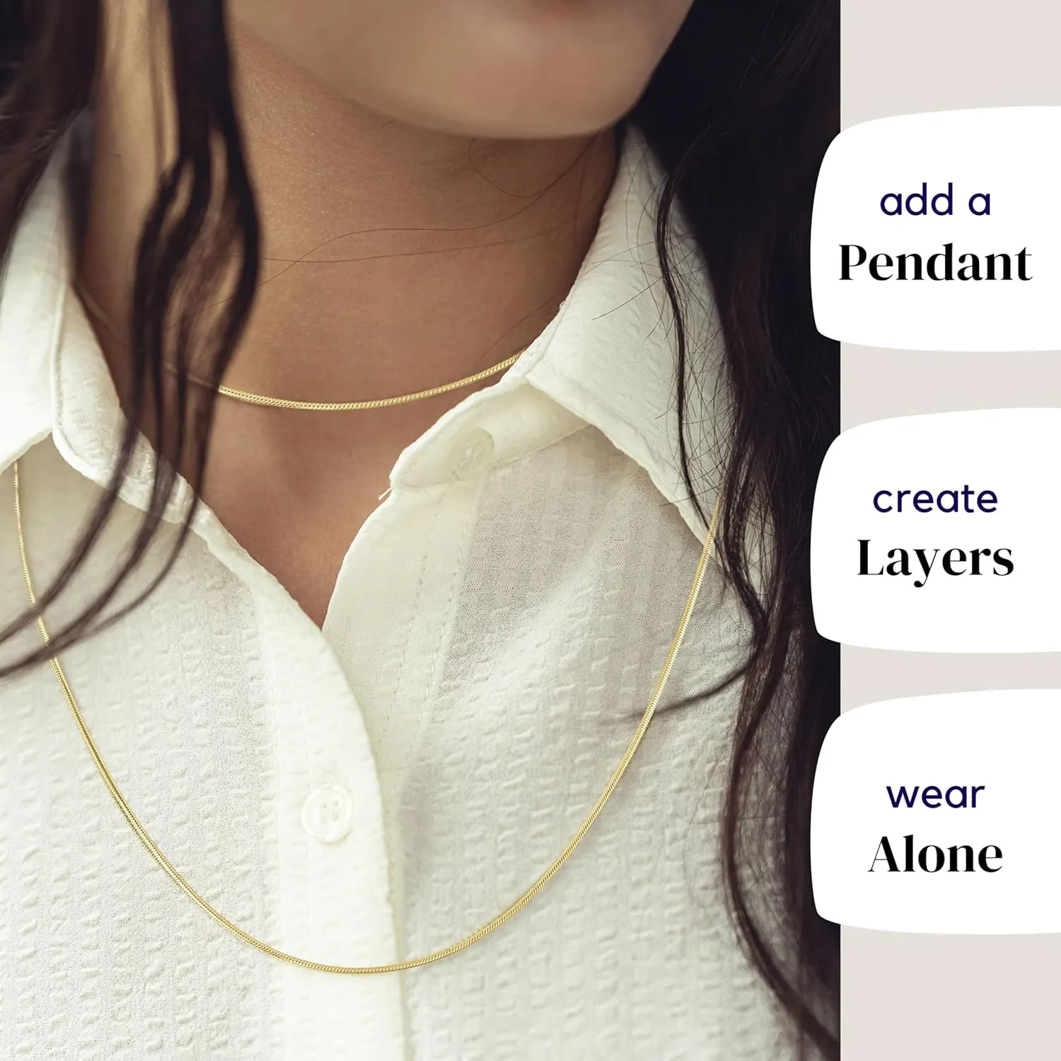 KISPER 24k Gold Snake Chain Necklace  Thin, Dainty, Gold Plated Stainless Steel Jewelry for Women & Men with Lobster Clasp