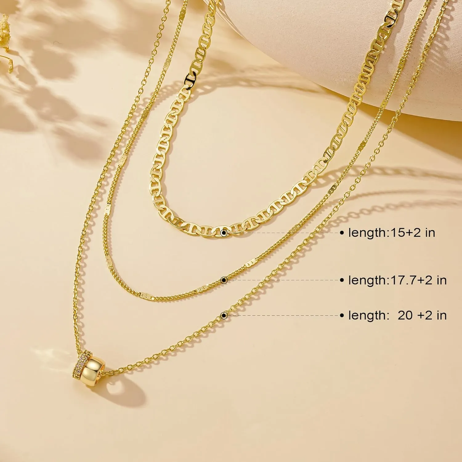 Layered Necklaces for Women - 14K Gold Plated Necklace, Dainty 3Pcs Layered Stacked Necklace, Circle Chain Necklaces, Non Tarnish Waterproof Jewelry, Birthday Gifts Mothers Day Gift