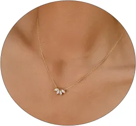 LEXODY Diamond Necklaces for Women, Dainty 14k Gold Plated Leaf Pendant Necklace Layered CZ Necklace Simple Choker Necklaces for Women Trendy Jewelry Gifts