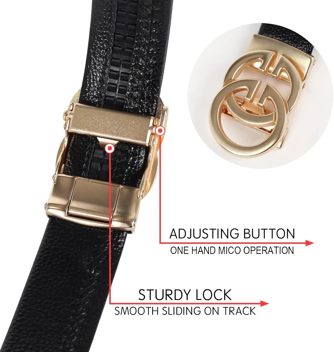 Men&Womens Leather Dress Belt Business Automatic Buckle Belt Color-Black Silver Gold