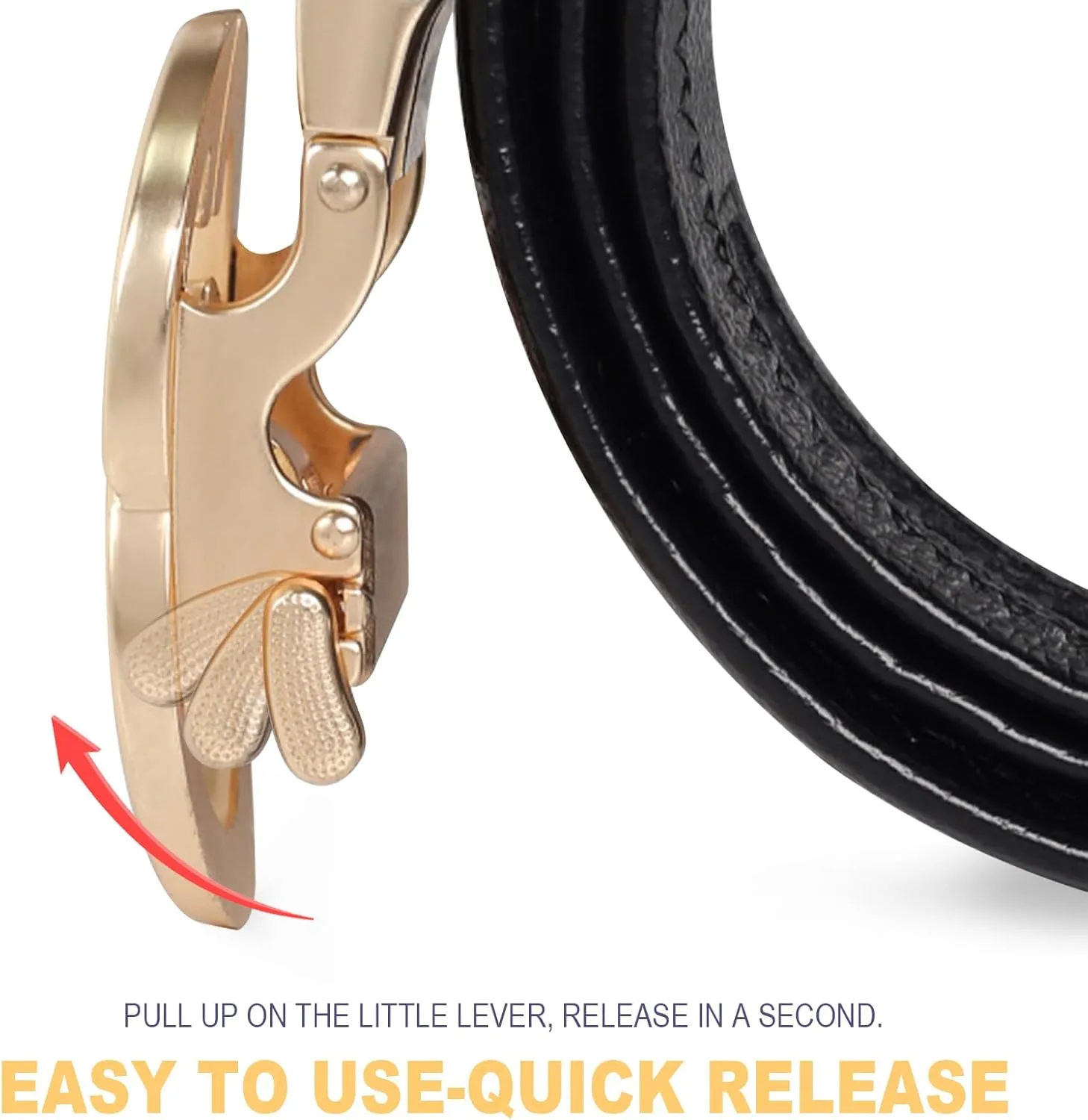 Men&Womens Leather Dress Belt Business Automatic Buckle Belt Color-Black Silver Gold