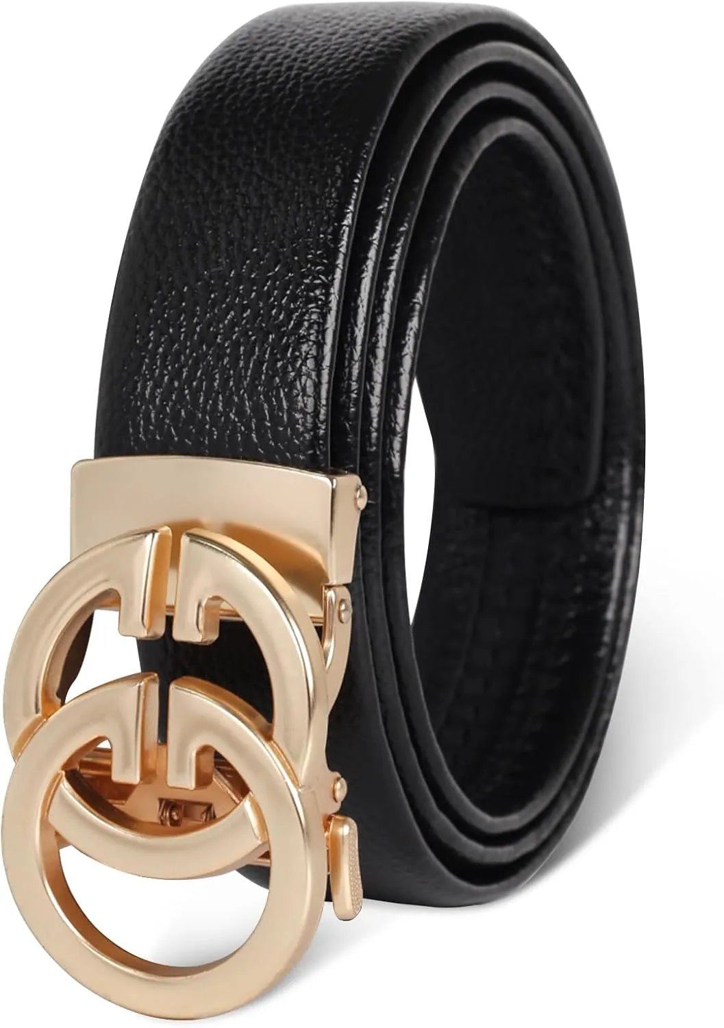 Men&Womens Leather Dress Belt Business Automatic Buckle Belt Color-Black Silver Gold