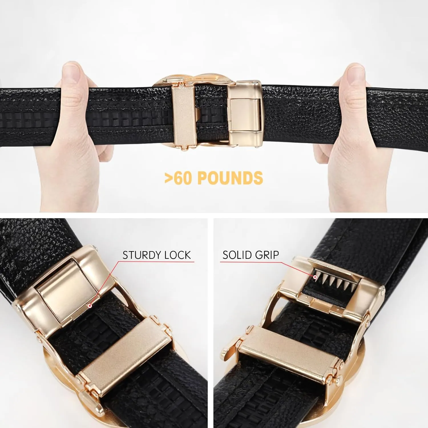 Men&Womens Leather Dress Belt Business Automatic Buckle Belt Color-Black Silver Gold