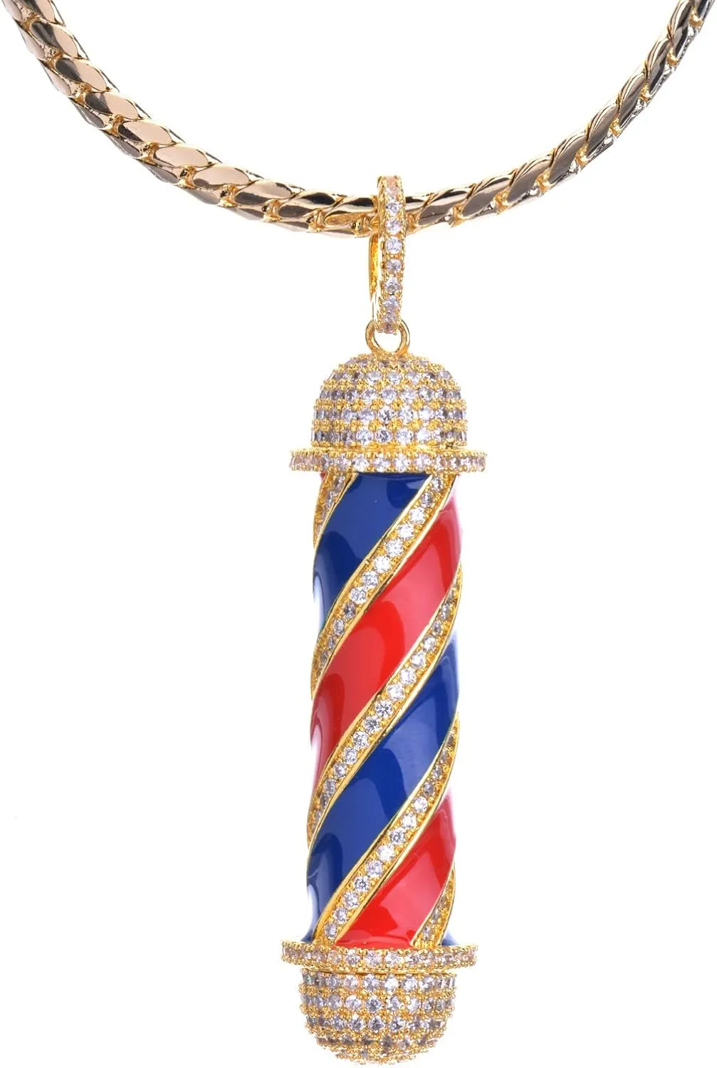 metaltree98 Men's New Micro Mini Pave Brass Barber Shop Pendant with 24?? Miami Cuban Chain BCH 15108G