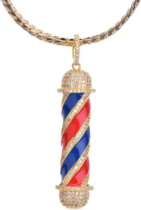 metaltree98 Men's New Micro Mini Pave Brass Barber Shop Pendant with 24?? Miami Cuban Chain BCH 15108G